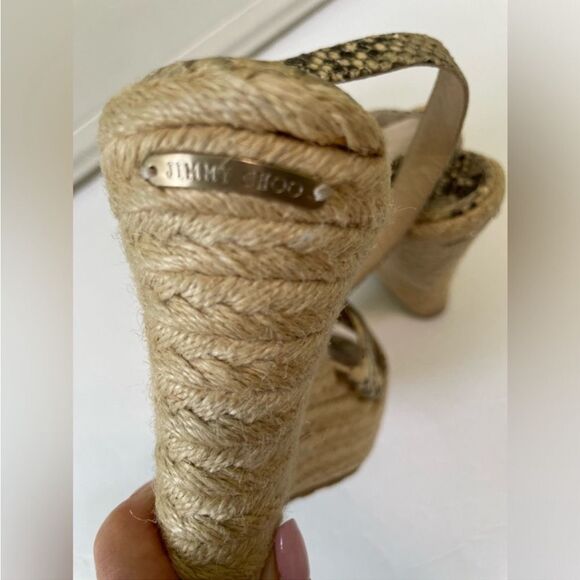 Jimmy Choo Phoenix Snake Print Leather Raffia Platform Wedge Shoe Size 41, US 11 - Picture 14 of 15